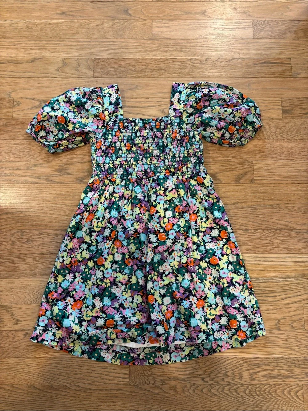 GAP Black Floral Smocked Puff-Sleeve Dress - Multicolor Floral NWOT